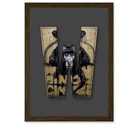 Wee Blue Coo Letter W Mad Ape Bear Decorative Graffiti Mural Alphabet Initial Stencil Artwork Framed Wall Art Print A4