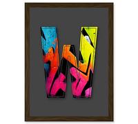 Wee Blue Coo Letter W Tagging Pink Yellow Decorative Graffiti Mural Alphabet Initial Stencil Artwork Framed Wall Art Print A4
