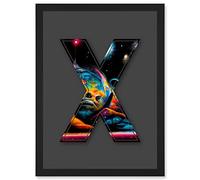Wee Blue Coo Letter X Space Cosmos Colourful Decorative Graffiti Mural Alphabet Initial Stencil Artwork Framed Wall Art Print A4