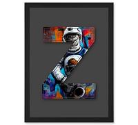 Letter Z Bright Astronaut Decorative Graffiti Mural Alphabet Initial Stencil Artwork Framed Wall Art Print A4 Artery8 Black One Size