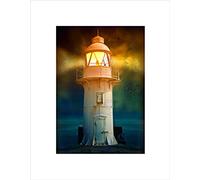 Wee Blue Coo Lighthouse Sea Blue Green Art Wall Art Print