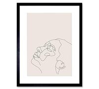Wee Blue Coo Line Drawing Faces Woman Minimalist Artwork Framed Wall Art Print 12X16 Inch