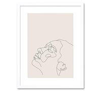 Wee Blue Coo Line Drawing Faces Woman Minimalist Artwork Framed Wall Art Print 12X16 Inch