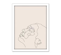 Wee Blue Coo Line Drawing Faces Woman Minimalist Artwork Framed Wall Art Print 18X24 Inch