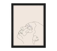 Wee Blue Coo Line Drawing Faces Woman Minimalist Artwork Framed Wall Art Print 18X24 Inch
