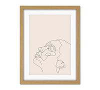 Wee Blue Coo Line Drawing Faces Woman Minimalist Artwork Framed Wall Art Print 18X24 Inch