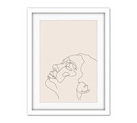 Wee Blue Coo Line Drawing Faces Woman Minimalist Artwork Framed Wall Art Print 18X24 Inch
