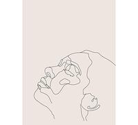 Wee Blue Coo Line Drawing Faces Woman Minimalist Premium Wall Art Canvas Print 18X24 Inch
