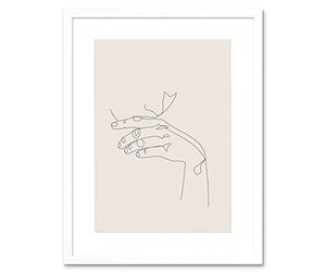 Wee Blue Coo Line Drawing Hand Thinking Minimalist Artwork Framed Wall Art Print 12X16 Inch