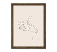 Wee Blue Coo Line Drawing Hand Thinking Minimalist Artwork Framed Wall Art Print 18X24 Inch