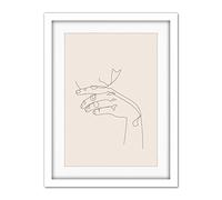 Wee Blue Coo Line Drawing Hand Thinking Minimalist Artwork Framed Wall Art Print 18X24 Inch
