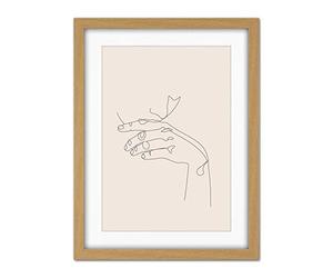 Wee Blue Coo Line Drawing Hand Thinking Minimalist Artwork Framed Wall Art Print 18X24 Inch