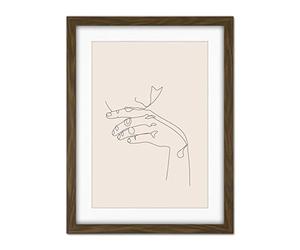 Wee Blue Coo Line Drawing Hand Thinking Minimalist Artwork Framed Wall Art Print 18X24 Inch