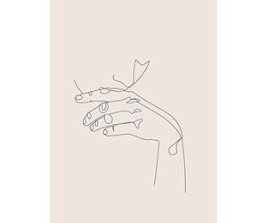 Wee Blue Coo Line Drawing Hand Thinking Minimalist Premium Wall Art Canvas Print 18X24 Inch