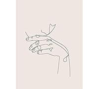 Wee Blue Coo Line Drawing Hand Thinking Minimalist Unframed Art Print Poster Wall Decor 12X16 Inch