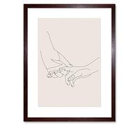 Wee Blue Coo Line Drawing Hands Holding Minimalist Artwork Framed Wall Art Print 12X16 Inch