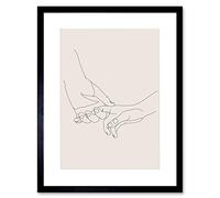 Wee Blue Coo Line Drawing Hands Holding Minimalist Artwork Framed Wall Art Print 12X16 Inch