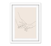 Wee Blue Coo Line Drawing Hands Holding Minimalist Artwork Framed Wall Art Print 18X24 Inch