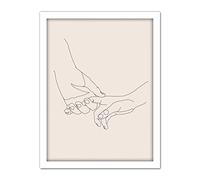 Wee Blue Coo Line Drawing Hands Holding Minimalist Artwork Framed Wall Art Print 18X24 Inch