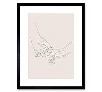 Wee Blue Coo Line Drawing Hands Holding Minimalist Artwork Framed Wall Art Print 9X7 Inch