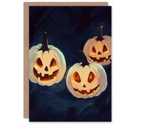 Wee Blue Coo Lit Carved Pumpkin Jack o Lanterns Trick or Treat Scary Halloween Card in Orange Wee Blue Coo Orange