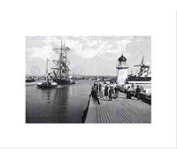 Wee Blue Coo LITTLE HAMPTON PIER HARBOUR VINTAGE HISTORY OLD BW FRAMED ART PRINT B12X248