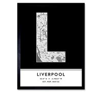 Wee Blue Coo Liverpool England United Kingdom City Map Black & White Colour Block Modern Typography Stylish Letter Framed Word Wall Art Print Poster for Home Décor CITYMAP1