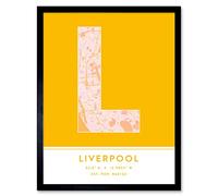 Wee Blue Coo Liverpool England United Kingdom City Map Yellow Colour Block Modern Typography Stylish Letter Framed Word Wall Art Print Poster for Home Décor CITYMAP1