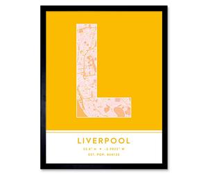Wee Blue Coo Liverpool England United Kingdom City Map Yellow Colour Block Modern Typography Stylish Letter Framed Word Wall Art Print Poster for Home Décor CITYMAP1
