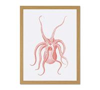 Wee Blue Coo Living Coral Octopus Upside Down Large Light Oak Framed Art Print Wall Poster 18x24 inch