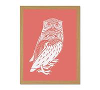 Wee Blue Coo Living Coral Owls Julie De Graag Large Light Oak Framed Art Print Wall Poster 18x24 inch