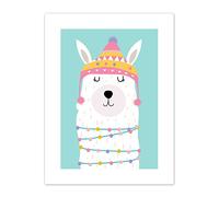 Wee Blue Coo Llama Cute Christmas Illustration Art Print Canvas Premium Wall Decor Poster