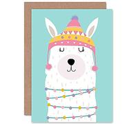 Wee Blue Coo Llama Cute Christmas Illustration Greeting Card With Envelope Inside Premium Quality