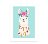 Wee Blue Coo Llama Cute Floral Art Print Canvas Premium Wall Decor Poster