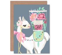 Wee Blue Coo Llama with Bow and Flower Basket Happy Birthday Sealed Greeting Card Plus Envelope Blank inside