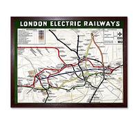Wee Blue Coo London Electric Railway Map UK Vintage Art Print Framed Poster Wall Decor 12X16 Inch
