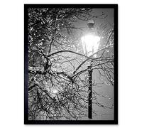 Wee Blue Coo Lonely Street Lamp Winter Night Black White Art Print Framed Poster Wall Decor 12X16 Inch