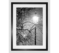 Wee Blue Coo Lonely Street Lamp Winter Night Black White Framed Wall Art Print