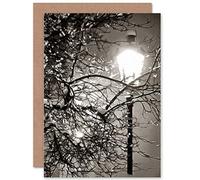 Wee Blue Coo LONELY STREET LAMP WINTER NIGHT BLACK WHITE PHOTO BLANK GREETINGS CARD