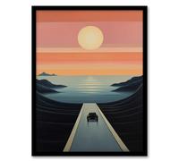 Wee Blue Coo Long Road Home Just Follow the Sun Blue Pink Seascape Oil Painting Artwork Framed Wall Art Print 18X24 Inch