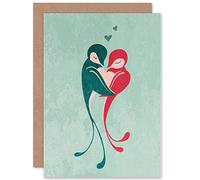 Wee Blue Coo LOVE BIRDS EMBRACE HEARTS TEXTURE ART GREETINGS GREETING CARD GIFT