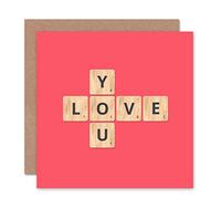 Wee Blue Coo Love You Scrabble Pattern - Valentines/Anniversary Card CS085