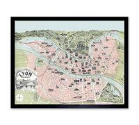 Wee Blue Coo Lyon City France Vintage Map Art Print Framed Poster Wall Decor 12x16 inch