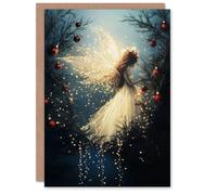 Wee Blue Coo Magical Forest Decorated Tree Fairy String Lights Xmas Christmas Card in Dark Blue Wee Blue Coo Dark Blue