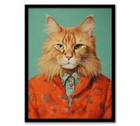 Wall Art Print Maine Coon Ginger Pet Cat Portrait Fun Living Room Framed Wee Blue Coo Orange A4