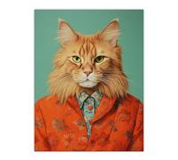Wee Blue Coo Maine Coon Ginger Pet Cat Portrait Fun Unframed Wall Art Print Poster Home Decor Premium