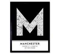 Wee Blue Coo Manchester England United Kingdom City Map Black & White Colour Block Modern Typography Stylish Letter Framed Word Wall Art Print Poster for Home Décor CITYMAP1