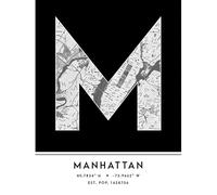 Wee Blue Coo Manhattan New York United States City Map Black & White Colour Block Modern Typography Stylish Letter Unframed Word Wall Art Print Poster for Home Décor CITYMAP1