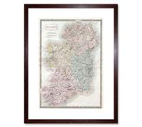 Wee Blue Coo Map 1850 Hall Ireland Frame Wooden Gift Framed Wall Art Print
