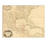 Wee Blue Coo Map Antique 1703 Mexico Caribbean Islands USA Gulf Ocean France Art Print Poster Wall Decor 12X16 Inch